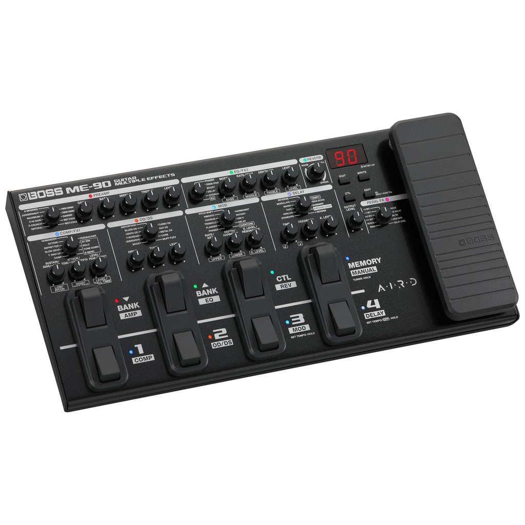 BOSS ME-90 Guitar Multi-Effects | All-In-One Guitar Processor | 11 Onboard AIRD Amp Models | 60 Effects derived from the GT-1000 | 8 Multi-Function Footswitches & Redesigned Expression Pedal