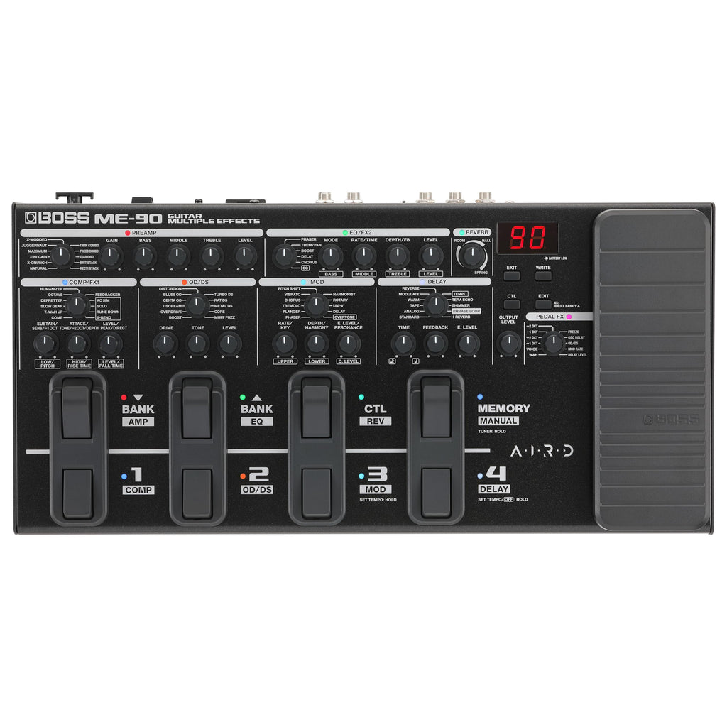 BOSS ME-90 Guitar Multi-Effects | All-In-One Guitar Processor | 11 Onboard AIRD Amp Models | 60 Effects derived from the GT-1000 | 8 Multi-Function Footswitches & Redesigned Expression Pedal